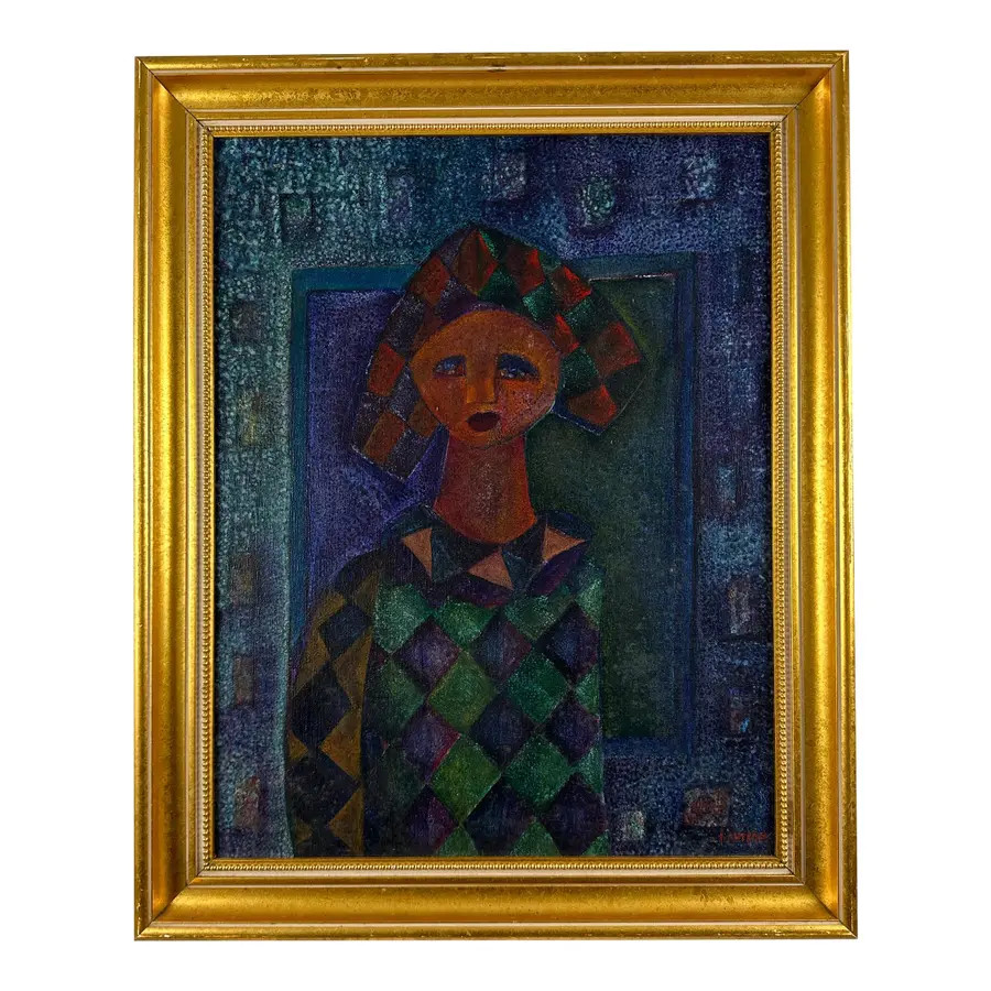 Israeli Artist Harlequin Painting C. 1950
