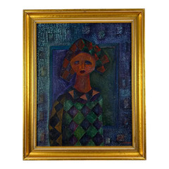 Israeli Artist Harlequin Painting C. 1950