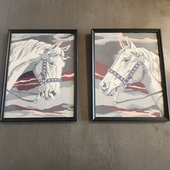 Vintage Framed Paint By Number Horse Pictures Set of 2 Retro Equestrian Folk Art