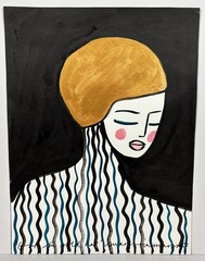 Original MARGO IN MARGATE Acrylic & Ink Painting SIGNED „Girl in Gold Hat“