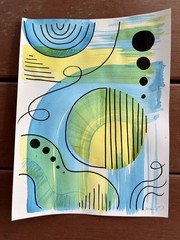 Original Yellow Blue Palette Painting by Alannah Dyer- Art 9×12 in. Modern Trend