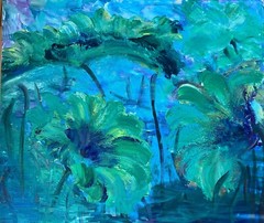 acrylic painting canvas famous artist water flower lily green blue purple brown