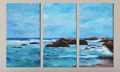 Laguna Beach Seascape – Hand Painted enamel Triptych Painting on Gypsum Panel