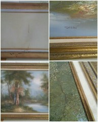 Large Oil? Painting Signed Dixon Forest Trees River 44×32 Framed on Canvas