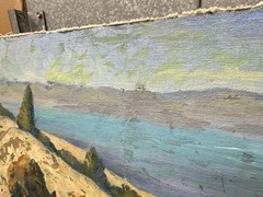 Vintage Oil Painting Landscape Seaside Hillside Home realism Post impressionist