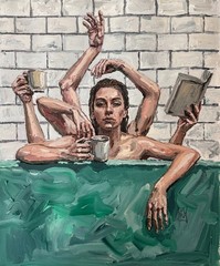 ORIGINAL Impasto Portrait Woman in Bathtub Painting Figure Art