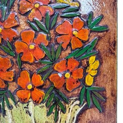 Vintage 1980s Still Life Dimensional Relief Floral Wall Art Painting on Plywood