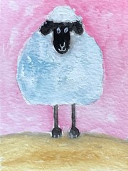 ACEO By Kenna Original Gouache Painting Sheep 2.5” X 3.5” Signed ÀTC