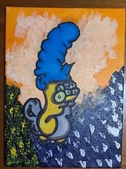 Original Painting Textured Assamblage Radioactive Marge Simspon Squirrel Low…