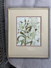 ORIGINAL WATERCOLOR; Gail Shepardson Botanical Flowers; Lilies? Signed & Framed