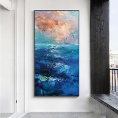 Hand painted Blue Sea Oil Painting Modern Minimalist Living Room Decorative