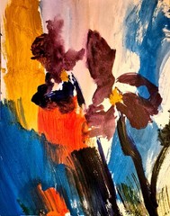 Original Signed 11×14 Expressive Botanical Acrylic Art Vibrant Floral Decor 244