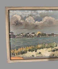 Vintage Country Seaside Landscape Oil Painting on Board Long Beach Island NJ