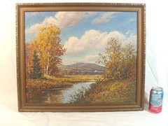 Antique William Paskell New Hampshire Fall Landscape O/C Painting