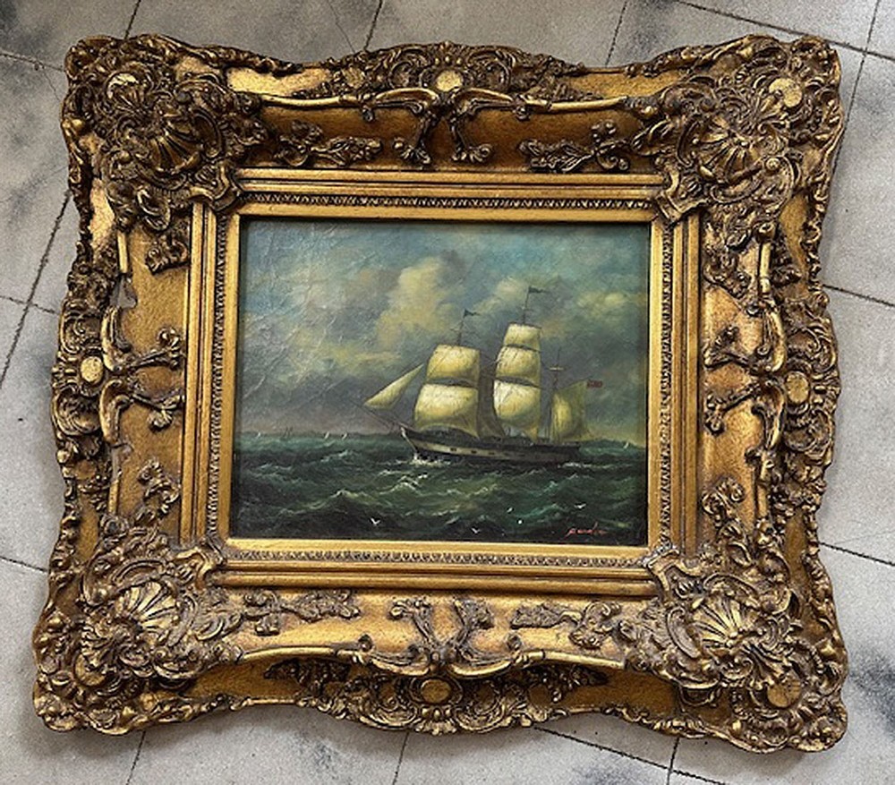 Vintage Art Print Picture of a Clipper Ship Labeled Carvers & Gilders England