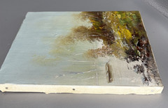 Original 9.5 X 7.5 autumn colors waterside oil painting signed