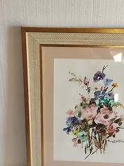 VTG Watercolor Painting Art Wild flowers 15×19″ Wood Frame Matted Signed Picture