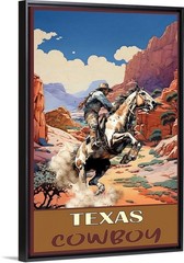 Texas Cowboy Bucking Horse Travel Poster Framed Or Canvas Rodeo Art