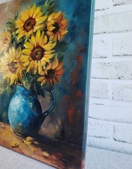 Original Oil Painting Sunflowers Floral Still Life 14×18 Canvas Signed Wall Art