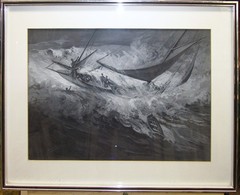 Milton Burns Original 1890s Shipwreck Ptg Important Marine Artist & Illustrator