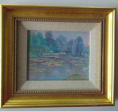 GEORGE J. BLEICH Waterscape Oil litho Painting Signed & Dedication On Back