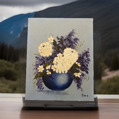 Vntg 1950’s Floral Hydrangea Painting Original Floral Still Life Vase 8” X 10”