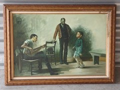 Jon Corins Signed Original Realism Canvas Painting Framed Man w/ Banjo & Boy