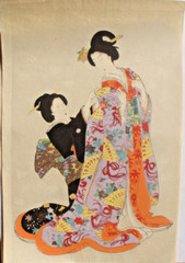 3 Outstanding Original Japanese Watercolor & Charcoal Geisha Girl Painting