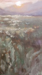 Sunset Landscape ORIGINAL Oil Painting Moody Tonalism Country Field Hills 8″x10″