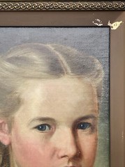 ANTIQUE PORTRAIT PAINTING YOUNG WOMAN GIRL ORNATE FRAME AMERICAN MASTERFUL OIL