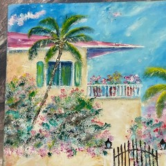 Original Key West 2004 Signed Painting on Canvas, House by the Water, 20″ x 16″