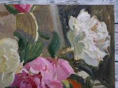 Floral still life with roses flowers Original Antique Oil Painting Signed Art
