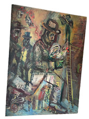 c. MARC CHAGALL – RUSSIAN LARGE OIL ON CANVAS SIGNED – LANDSCAPE FIGURES CHICKEN