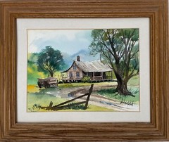 Vtg Framed Matted Watercolor The Old Homestead 18″ X 15″ by Charles Pritchett
