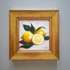 Lemons Impasto Oil Painting Original 3D Art Kitchen Decor Unframed 6×6