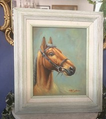 13”x15”. Amazing equestrian oil on canvas painting signed- Ralph Lauren