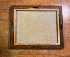 VINTAGE ORIGINAL PAINTING LANDSCAPE WATERMILL SCALLOPED WOOD FRAME Caravaggio