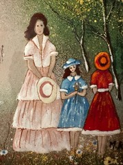 Vintage M Keiser Original Enamel on Copper “In The Park” Framed 10″ x 12″ COA