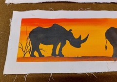 Pair African Animal Original Oil Paintings ~ 20×5 & 18×5 by Kungi ~ Rhino + Lion
