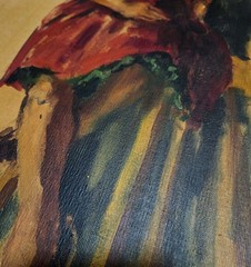 VTG Signed Original Painting MJ Gottfried? Long Hair Woman Red Dress Colorful