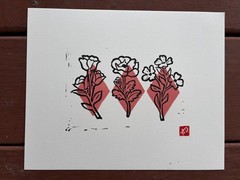 Pink Diamond Flowers 2 Linocut Print By Alannah Dyer- Acrylic 8×10 in. Painting