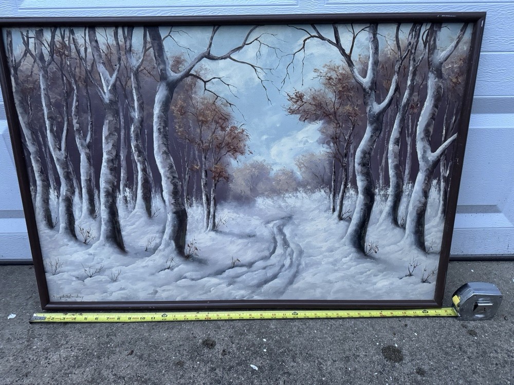 Snowy outdoor landscape art in frame 37” x 24”