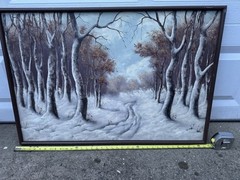 Snowy outdoor landscape art in frame 37” x 24”