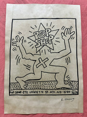 KEITH HARING – painting drawing 9.05 x 12.99 in on old paper signed stamped
