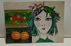Postal Whimsy OOAK ACEO Lunar Rabbit Geisha Art Tangerine Gold Rabbit Miniature