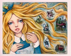ORIGINAL 20×16″ Mixed Media, JOURNEY INTO WONDERLAND, Alice in Wonderland Fanart