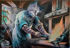 Jacob Landis HANDMADE ORIGINAL Whimsy Tabby Kitten Plays On „Ceiling Fan Fun“