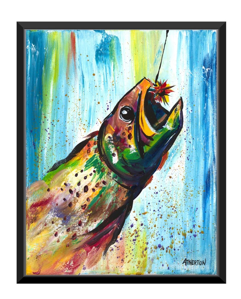 Atherton Original 11×14 Trout Fishing Painting Fly Fishing Acrylic on Canvas