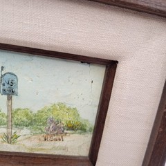 Vintage Original Oil Painting Mailboxes Signed Framed by Helen Seal 12x3in