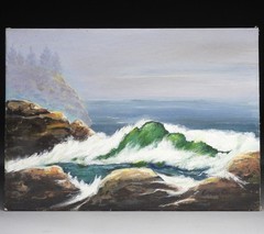 Evelyn Genotti Connecticut Artist Ocean Surf Crashing Waves O/B Painting